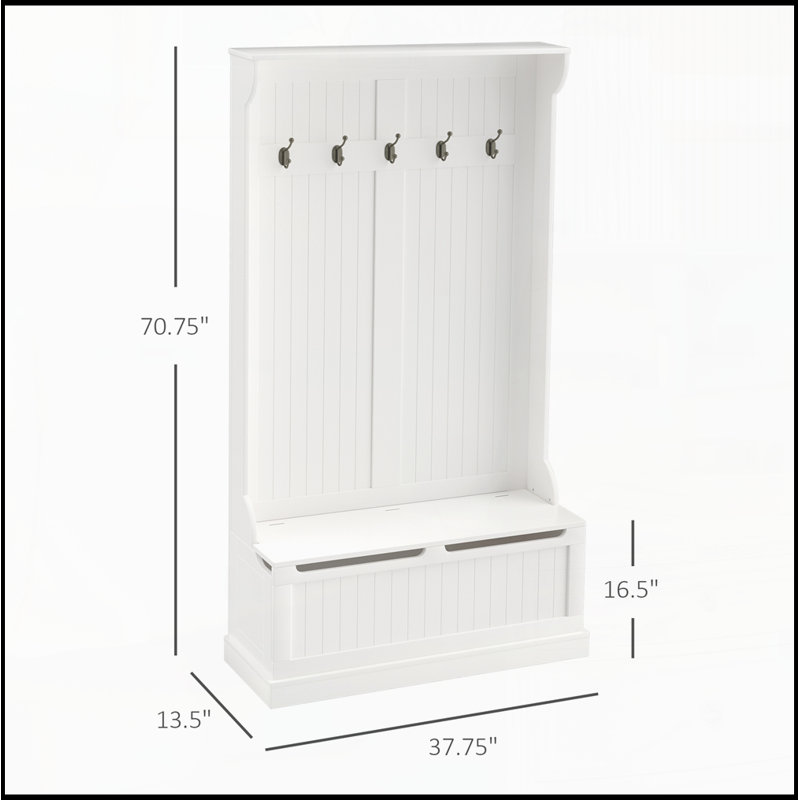 3-In-1 Entryway Hall Tree with Storage Bench, Coat Rack with Four Hooks and Shoe Storage