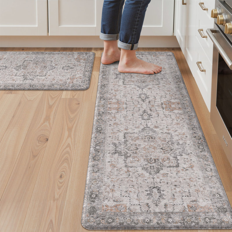 Polyester Anti-Fatigue Non-Skid Kitchen Mat, Light Taupe Brown, Runner 44cm x 150cm