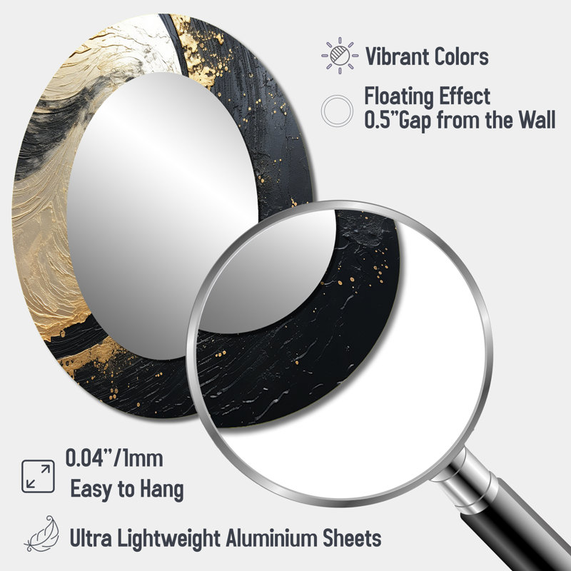 Black And Gold Abstract Meditation III - Modern Oval Wall Mirror, 40" x 30"