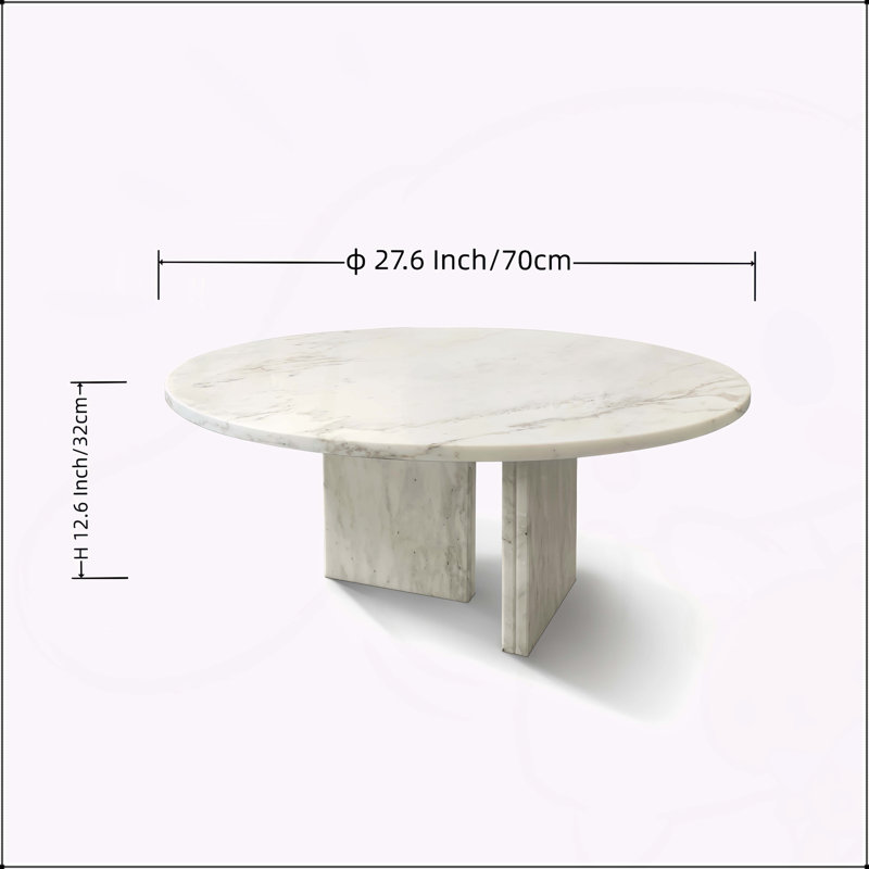 Table basse en marbre, petit accent de salon, pierre véritable, H 12,6 po x L 27,6 po x l 27,6 po, Blanc/naturel