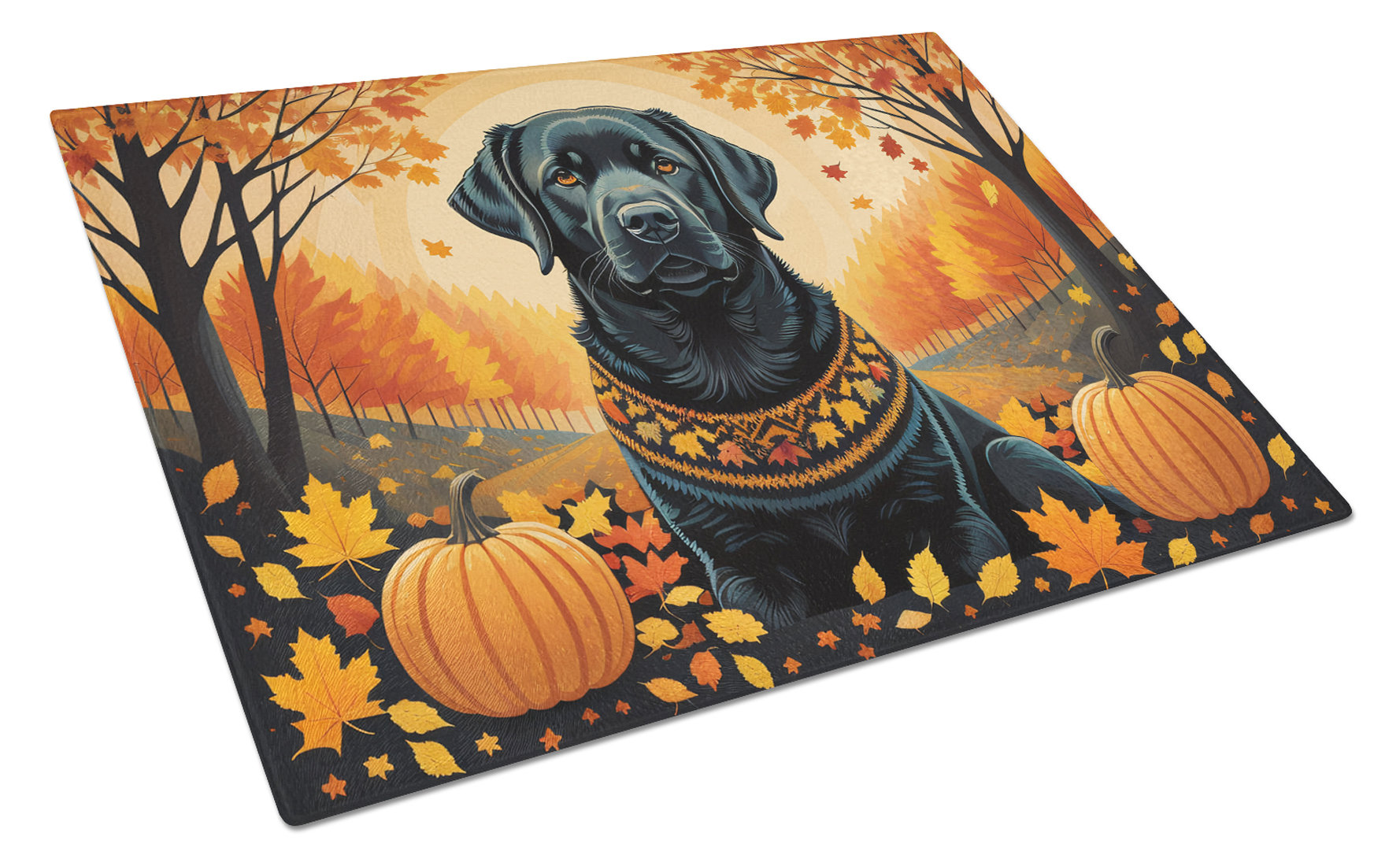 Caroline's Treasures Black Labrador Retriever Fall Glass Cutting Board