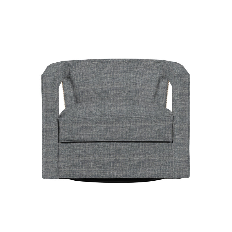 Alana 32.5'' Wide Swivel Barrel Chair, Bright Nickel, Dark Grey Chenille 5533-011
