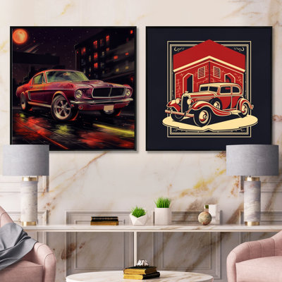 Red and Black Revving The Canvas - Cars American Muscle Square, ensemble de 2 collages