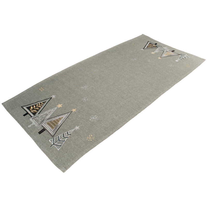 Gray Modern Geometric Christmas Tree Table Runner, 25" x 16"