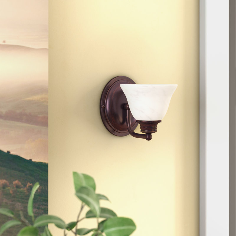 Olli Armed Sconce, Marble, Satin Nickel