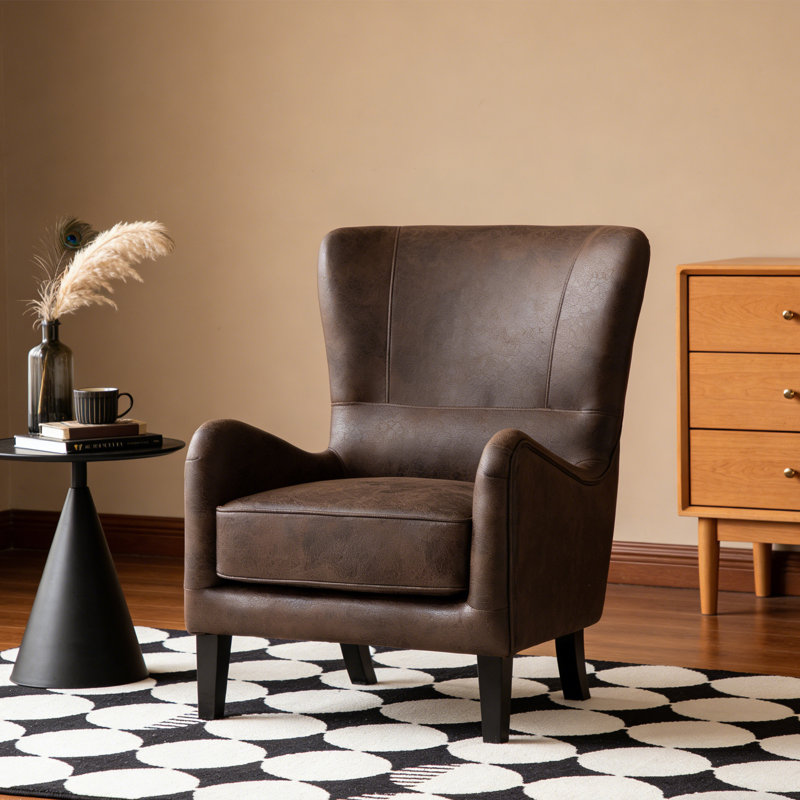 Fauteuil à oreilles en cuir PU avec pieds en bois massif