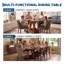Table de salle à manger ovale extensible avec rangement dissimulé, table de cuisine à pied central, 4 à 6 couverts, forme ronde à ovale, noyer-656749935