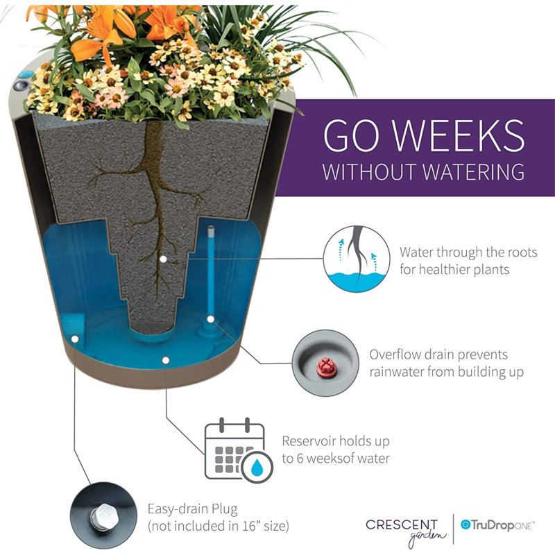 Caviar Black Tall Self-Watering Round Planter
