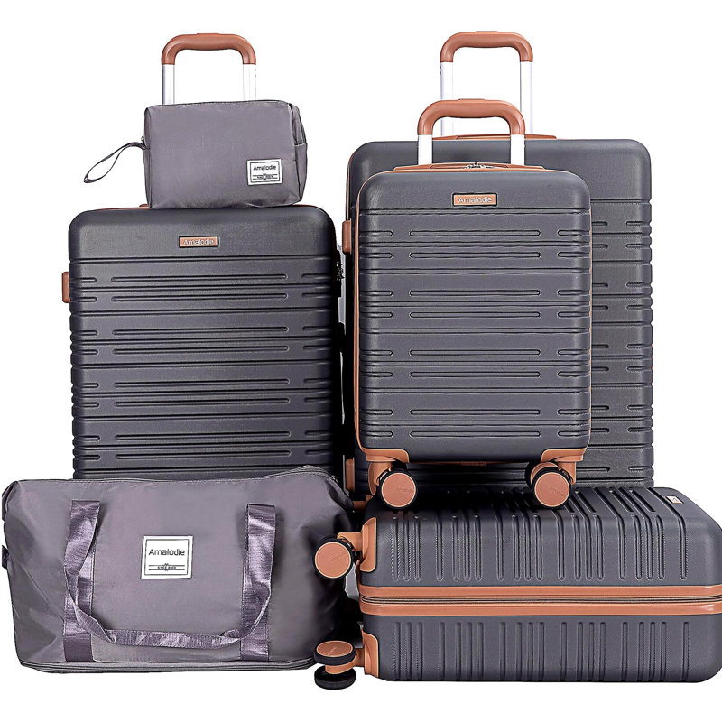 Ensemble de 6 valises, valise de voyage en ABS avec verrou TSA, gris