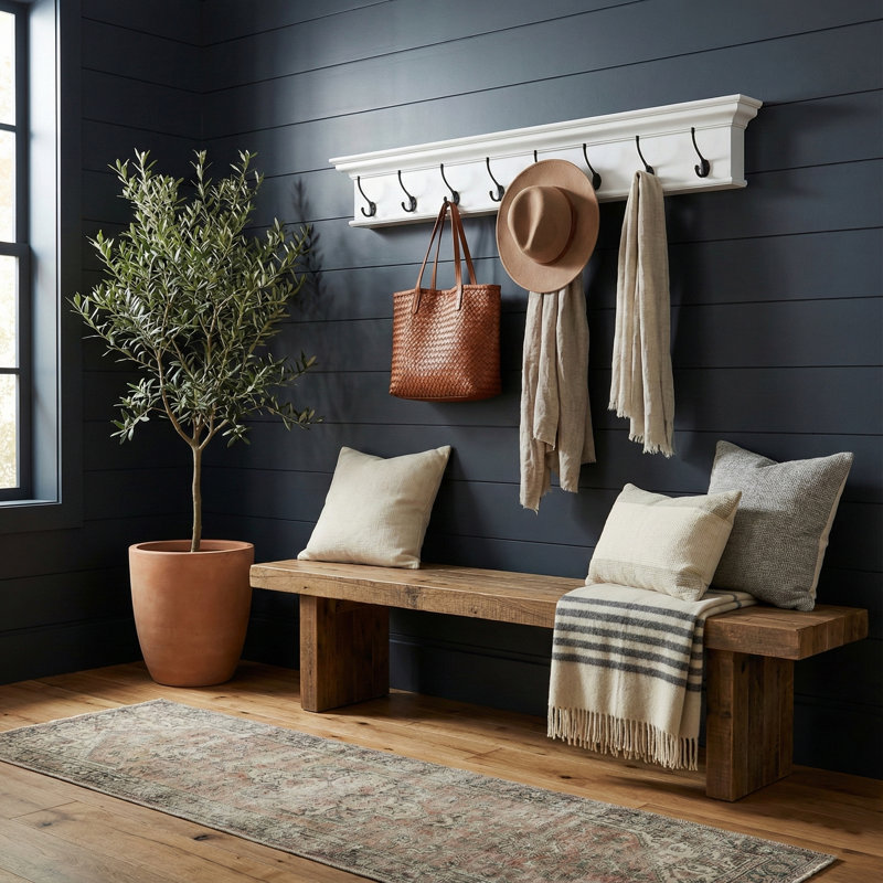 Portemanteau mural en bois massif Guildford, Marron foncé