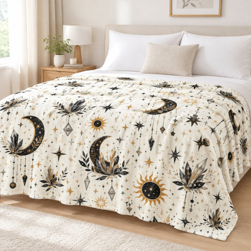 Jeté en flanelle Boho Crystal Moon Sun Star, L 80 po x l 60 po