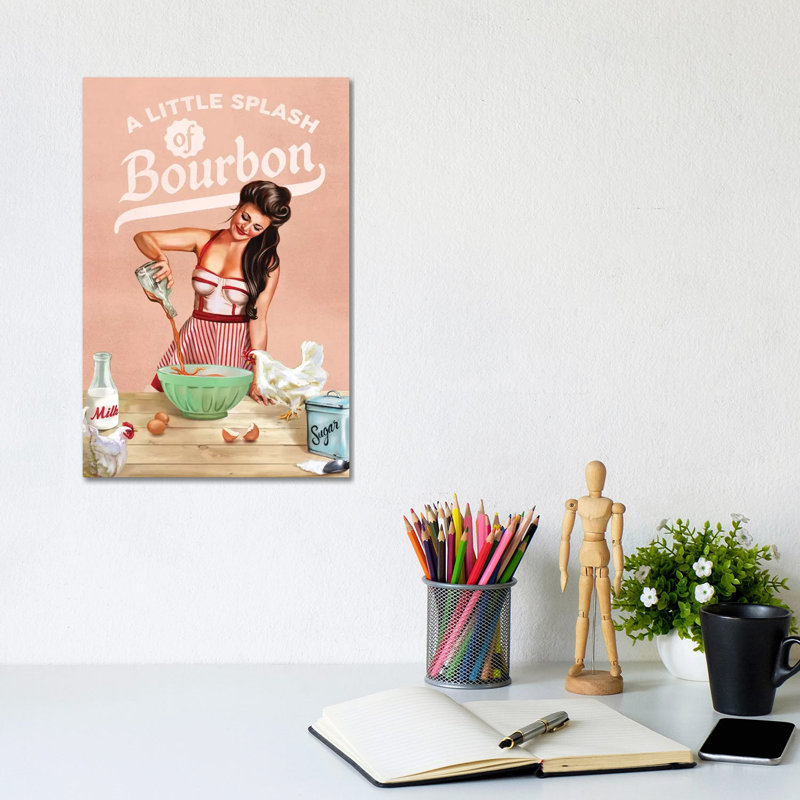 Bourbon Chickens Pinup - Print on Canvas, 20.32 cm H x 30.48 cm W, Wrapped Canvas