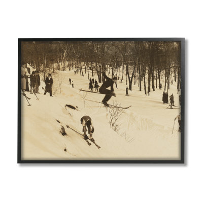 Vintage Ski Slopes Winter Athletes Sepia Tone Photography Black Framed Giclee Texturized Art by Wild Apple Portfolio