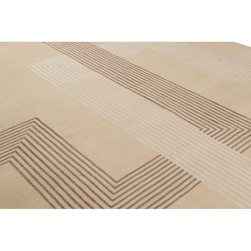 Hand Knotted Geometric Area Rug, Rectangle 10' x 14'