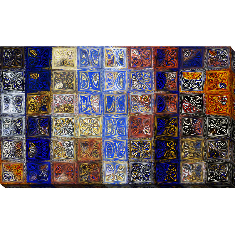 " Mosaic Tile Evening Landscape ", 18" H x 30" W x 1" D, Wrapped Canvas