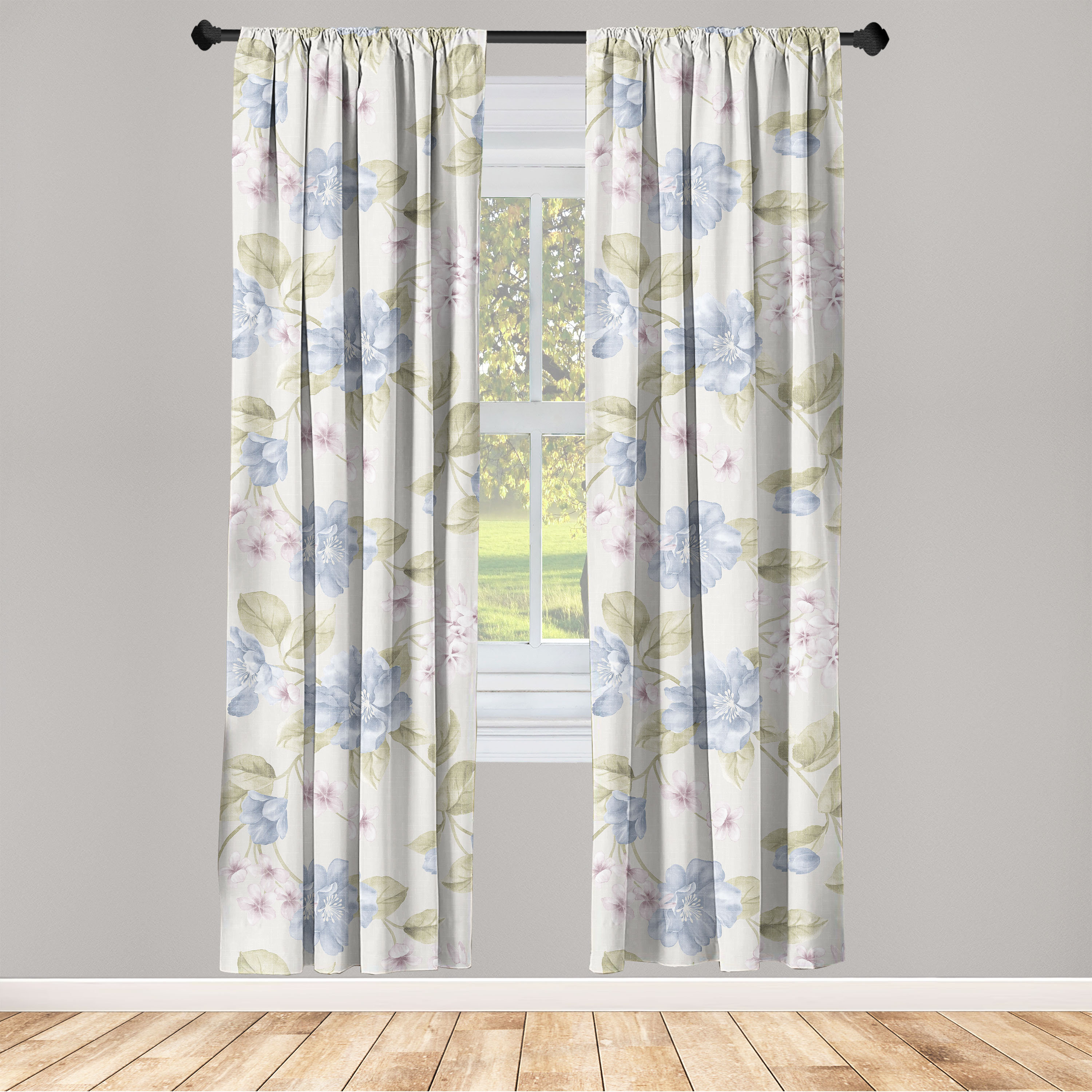 East Urban Home Garden Scene Curtains Botany Art Cottagecore Pair of