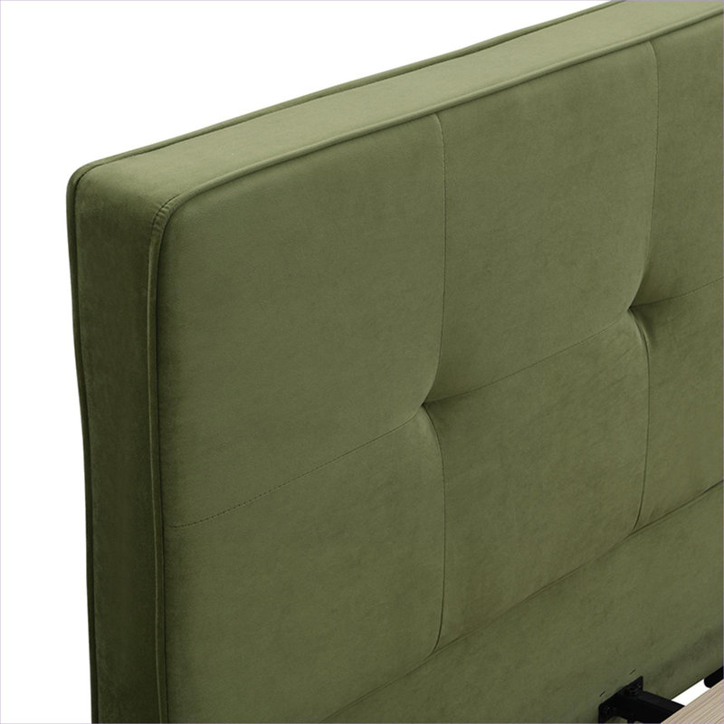 Structure de lit tapissier en velours pour lit très grand lit, vert classique avec tête de lit capitonnée incurvée pour chambre à coucher résidentielle