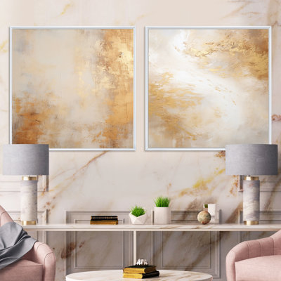 Minimalisme beige et or - tempêtes III - ensemble de 2 collages abstraits carrés