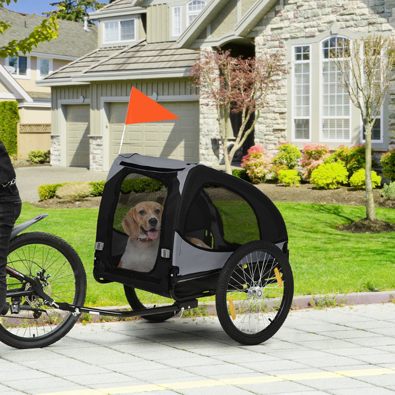 Remorque noire pour vélo, cadre en acier pour chiens de taille moyenne, toile pour chien, roues amovibles, première