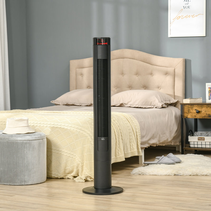 HOMCOM Freestanding Tower Fan Cooling For Bedroom With 3 Speed, 12H Timer, Oscillating, LED Panel, Remote Controller, Black