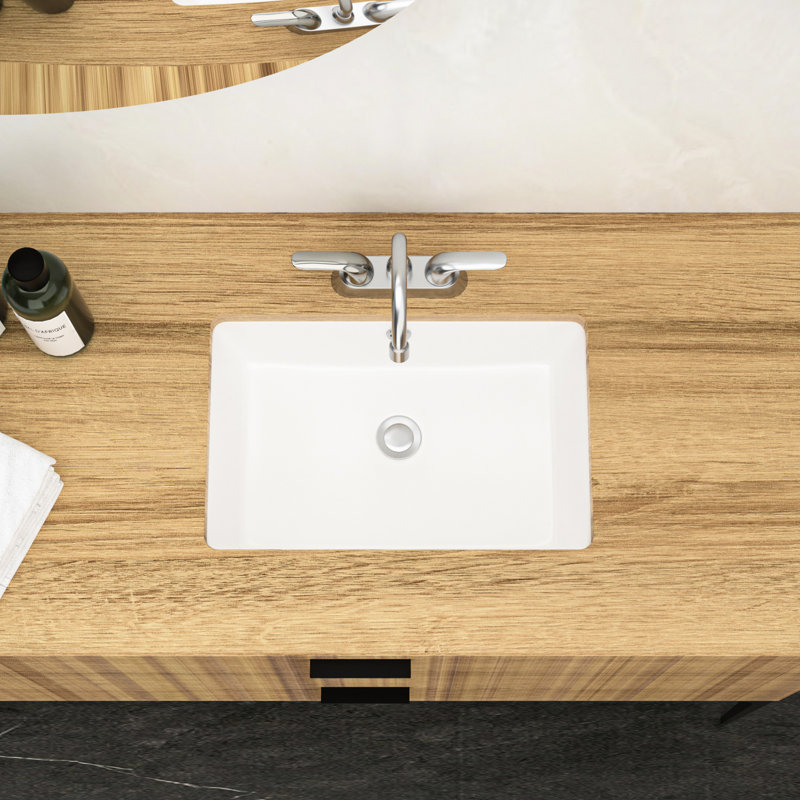 Lavabo sous-comptoir blanc pour salle de bain 18 po x 12 po avec trop-plein en céramique - Style contemporain moderne, décoration élégante, vestiaire à teinture