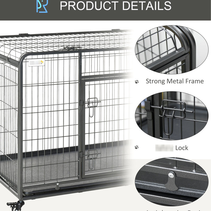 Cage pour chien en métal, 49 po, avec plateau amovible, couvercle et adorable chenil 49 po - Plateau pliable pour les soins des animaux
