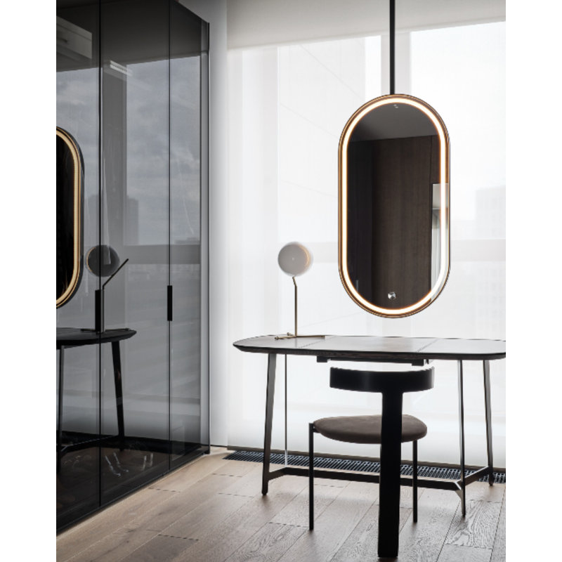 Paris 1- Black Oval Ceiling Suspended 1 Side Glass led mirror 24"x36", 36" x 24"