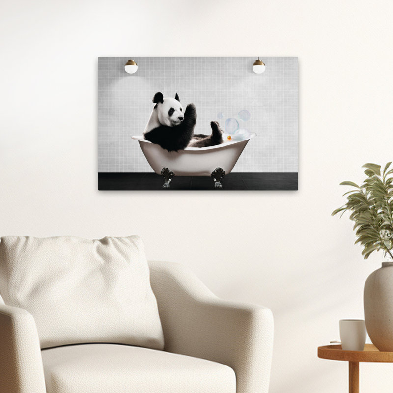 Panda Bath - art contemporain de bulles de canard en caoutchouc, H 16 po x l 24 po
