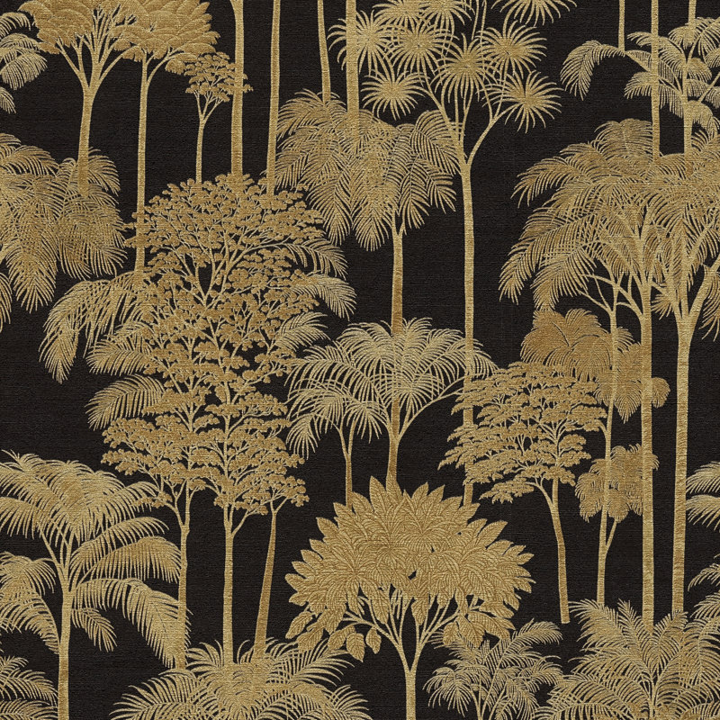 Havana 2 Collection Palm Trees Wallpaper Roll, Black/Gold