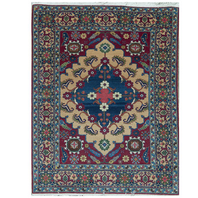 Hand-Knotted High-Quality Beige and Wine Area Rug