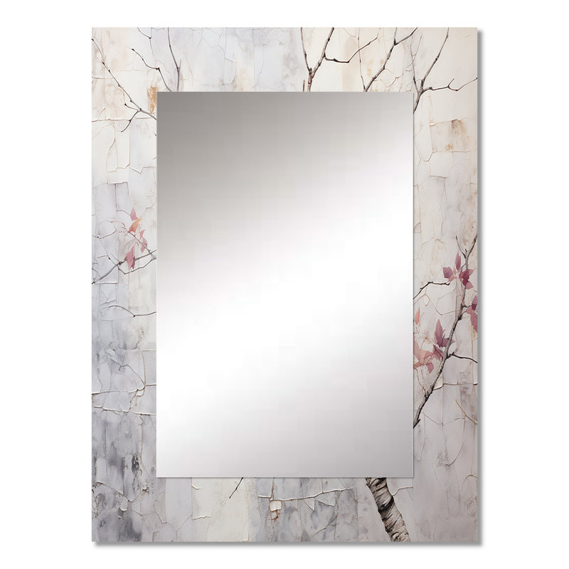«Blossom Tree Whispers Of Pink IV» - miroir décoratif monochrome, miroir mural traditionnel, impression d'art en métal