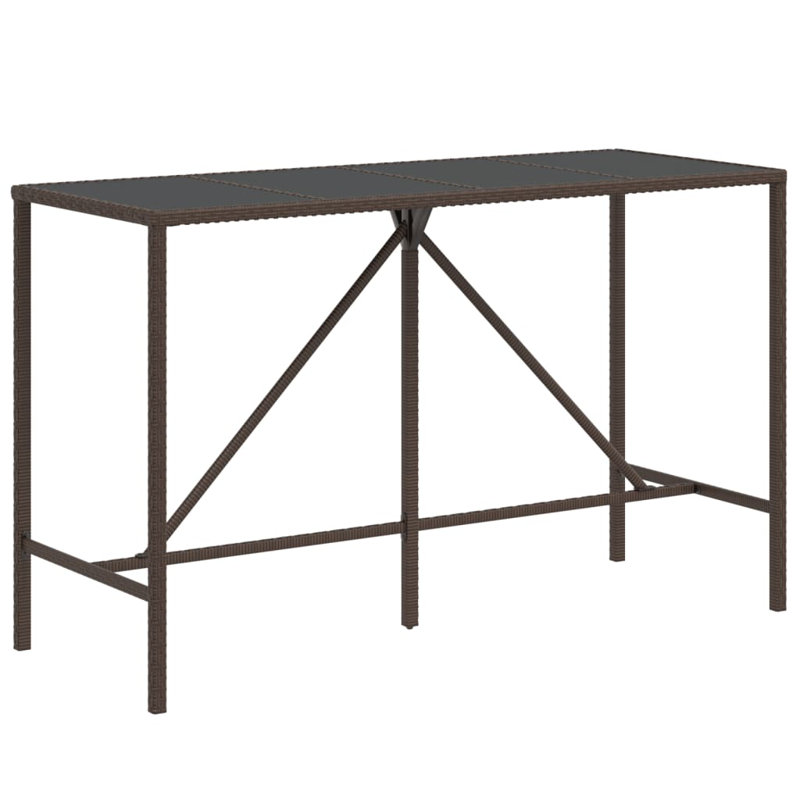 Divith Rectangular Glass Outdoor Bar Table, Brown