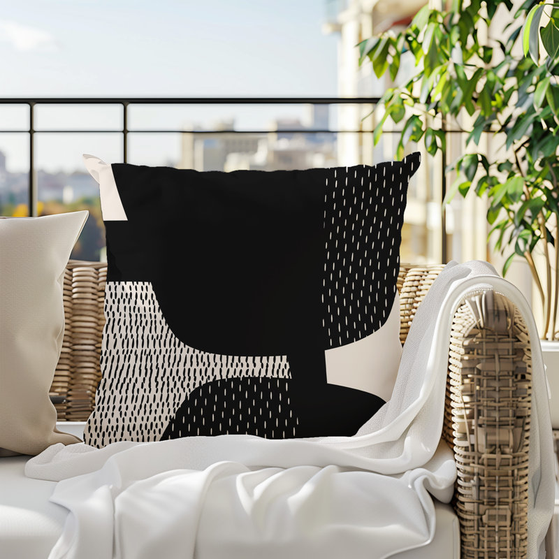 Coussin carré intérieur / extérieur pia, H 19 po x l 19 po, Black/Off-White