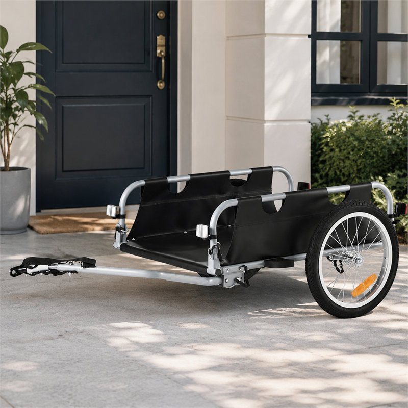 Remorque cargo pliable pour vélo : capacité de 45 kg, roues de 40 cm, attelage à dégagement rapide, réflecteurs, compatible avec les vélos de 56 à 71 cm