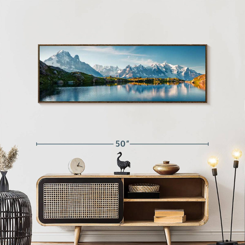 Lac Blanc And Mont Blanc, Floating Frame Walnut, 49" X 17"