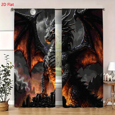 Rideaux de fenêtre de fantaisie avec motif de dragon (ensemble de 2 pièces), imprimé artistique de créature mythique pour salon et chambre à coucher. Décoration intérieure. Ensemble de rideaux esthétiques pour chambre à coucher.