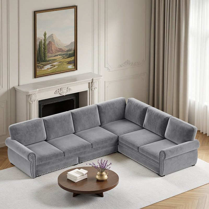 118" L-Shaped Sofa Couch With Pull-Out Bed,Oversize Convertible Sleeper Sofa, Light Grey, Light Gray