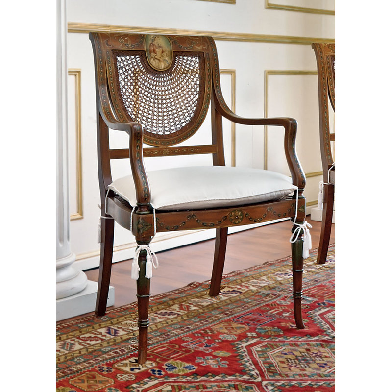 Chaise rembourrée avec accoudoirs en brun/blanc en mousseline