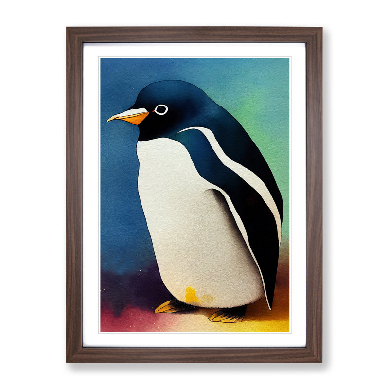 Penguin No.3 - Single Picture Frame Painting, 64cm H x 46cm W x 2cm D, Walnut