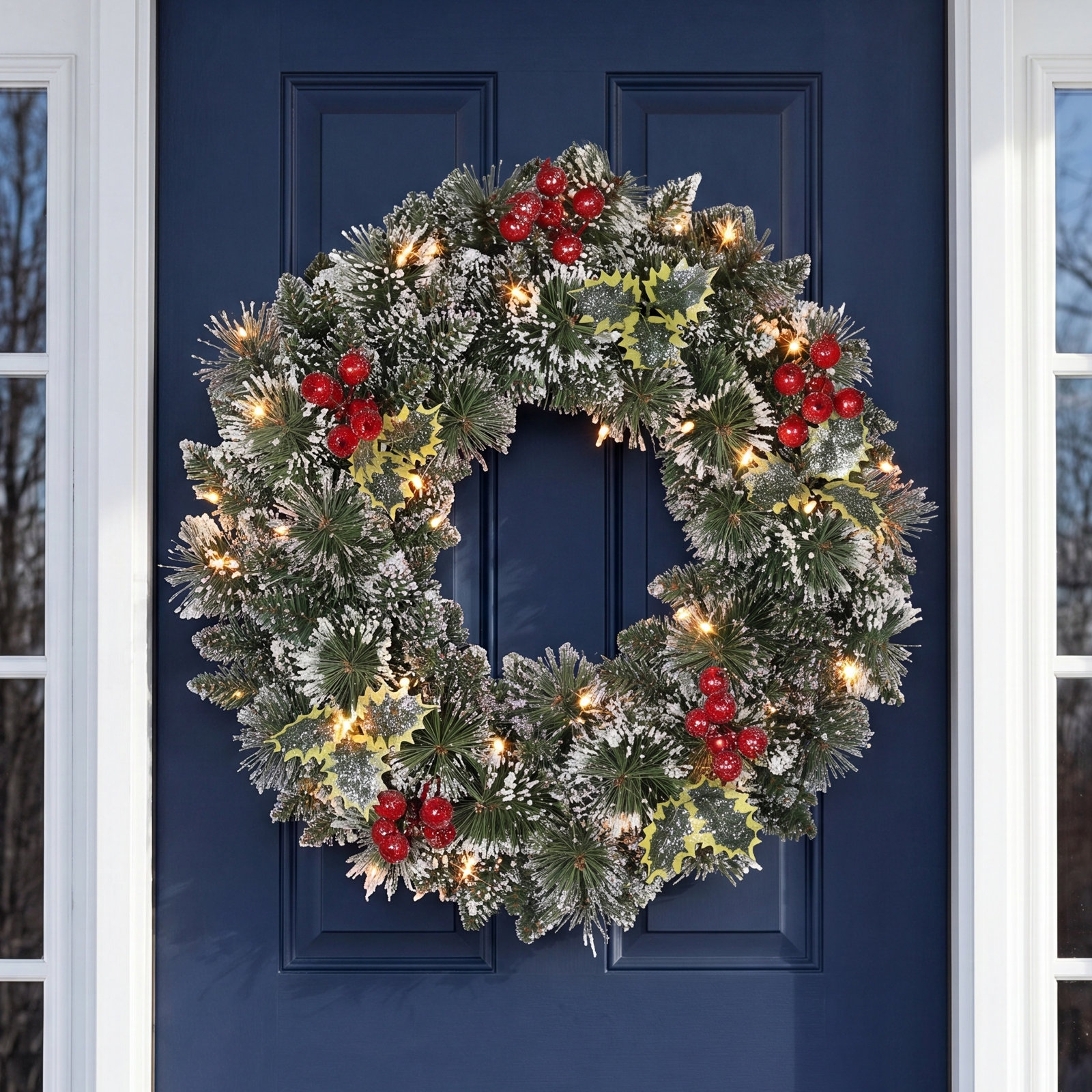 24'' Faux Pine Lighted Wreath
