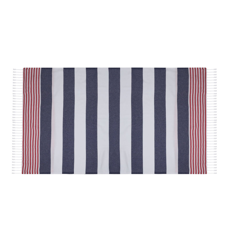 Serviette de plage 100% coton Hallas, Bleu foncé / Blanc