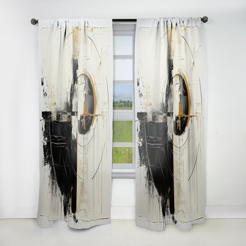 Beige And Black Divine Simplicity II - Painting Abstract Room Darkening Curtain - 1 Panels, 52" W x 95" L