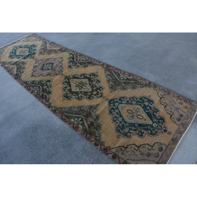 Tapis de couloir rétro en laine beige 39,4 x 133,1 pouces