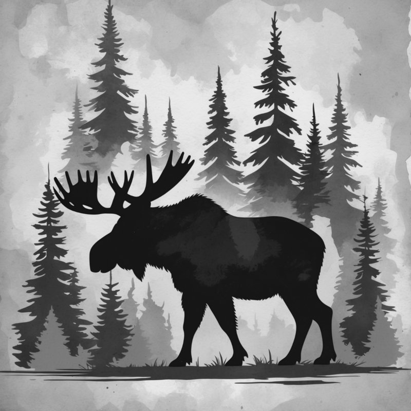 Moose In Forest Silhouette Blankets, 50in W x 60in H, Black Gray