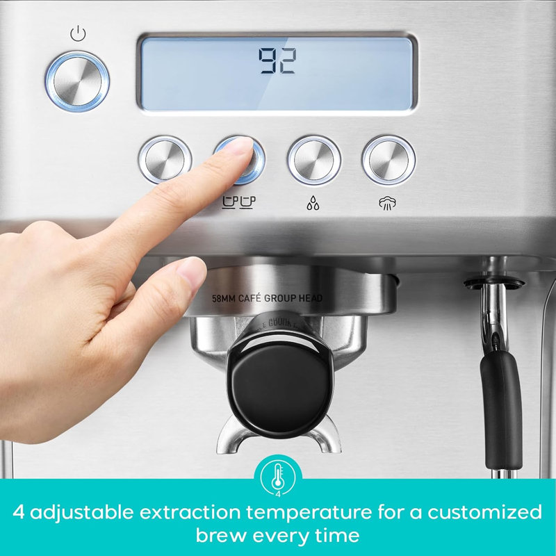 Cafetière à espresso semi-automatique avec affichage à cristaux liquides de 350 ml avec cafetière en acier inoxydable 350 ml.