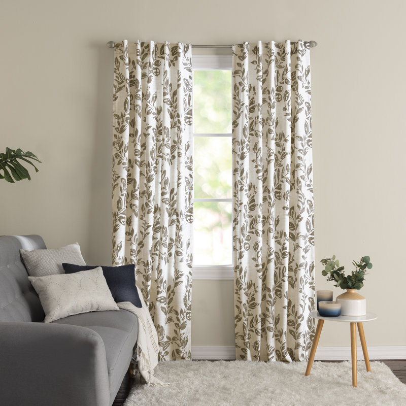 Etheldreda 100% Polyester Room Darkening Climbing Vine Printed Curtain Panel with  Rod Pocket Top and Hidden Back Tabs 