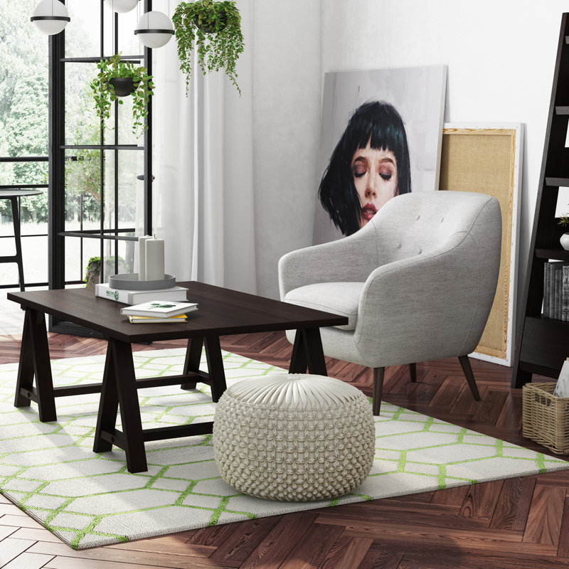 Pouf rond en velours capitonné Renee, Crème, crème