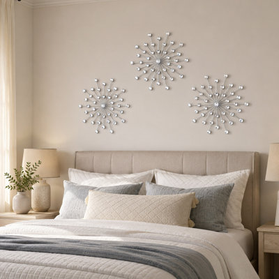 3-Piece Silver Metal Starburst Wall Art Set 13''