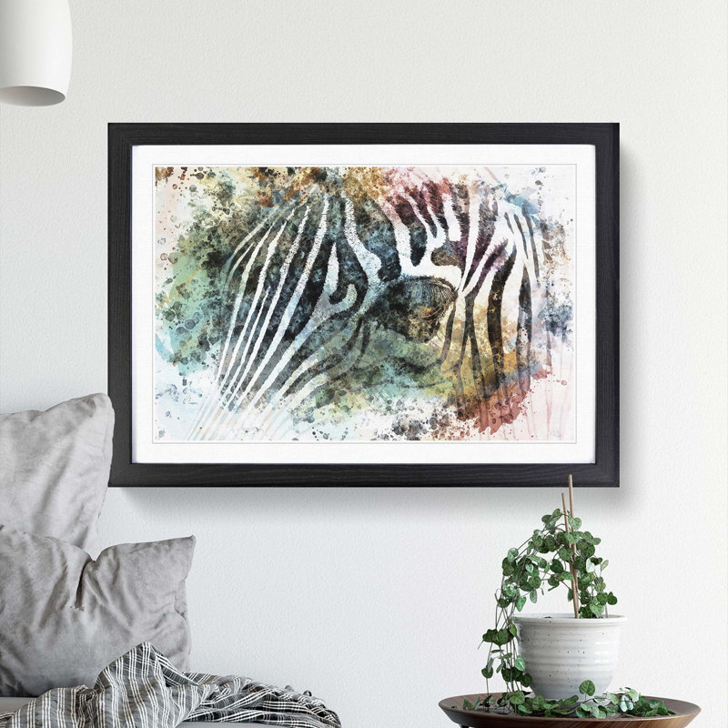 Portrait of a Zebra in Abstract - Framed Print, 35cm H x 50cm W x 2cm D, Black