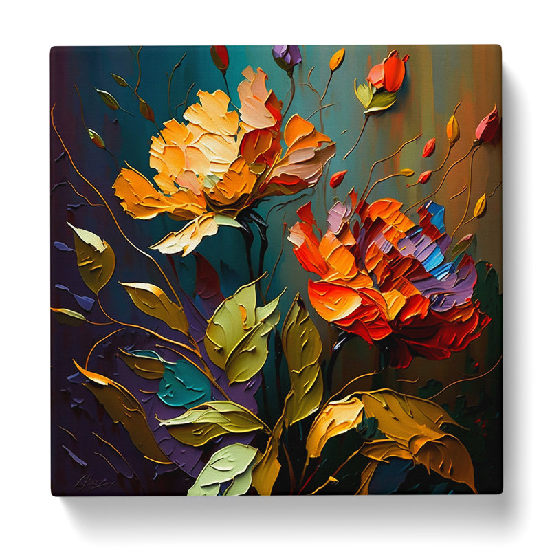Floral Palette Knife Painting No.1 - No Frame Print, 35cm H x 35cm W x 3cm D